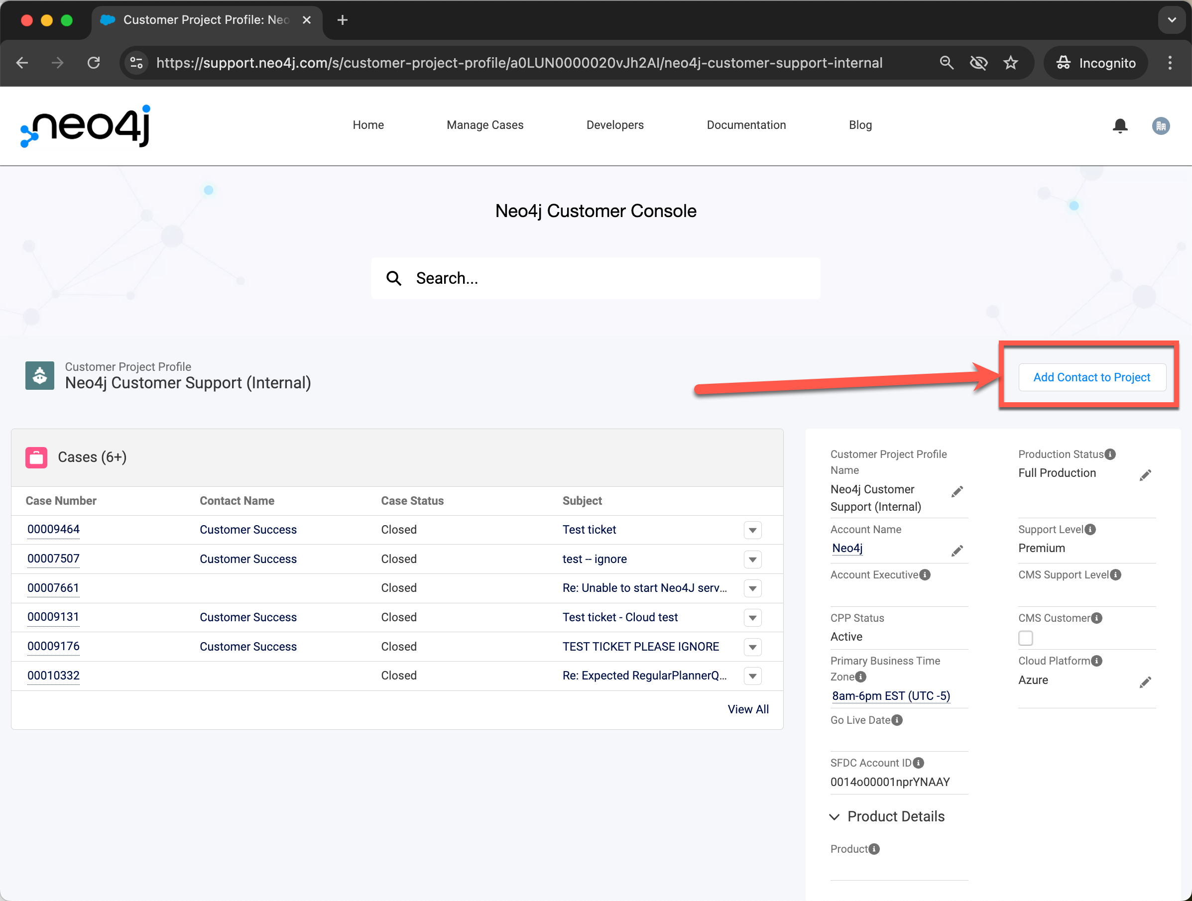 Customer Portal: Add Contact to Project